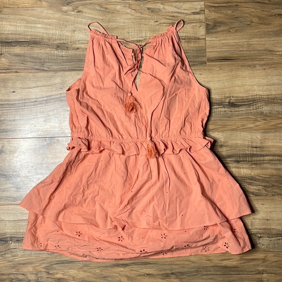 Luxe Essential Denim Pink Split Neck Split Sleeveless Ruffle Waist Tiered Dress - Picture 1 of 6